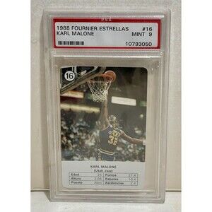 Vintage 1988 Fournier Estrellas Karl Malone NBA #16 PSA MINT 9